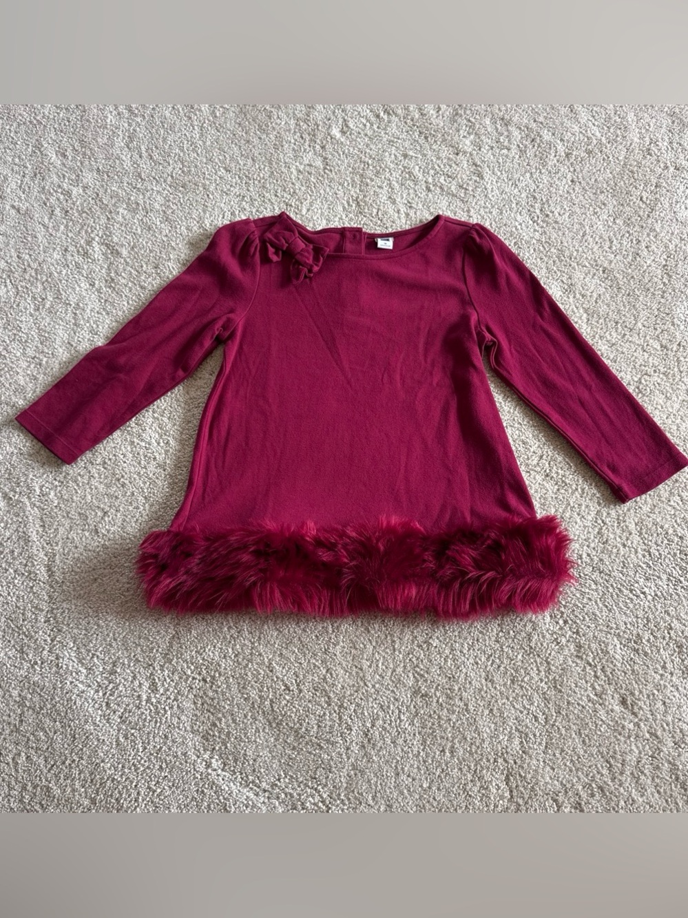 Girls' Long-Sleeve Faux-Fur Hem Top - Burgundy